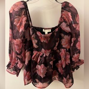 "Thirty Thirty" Womens' Floral Baby Doll Blouse